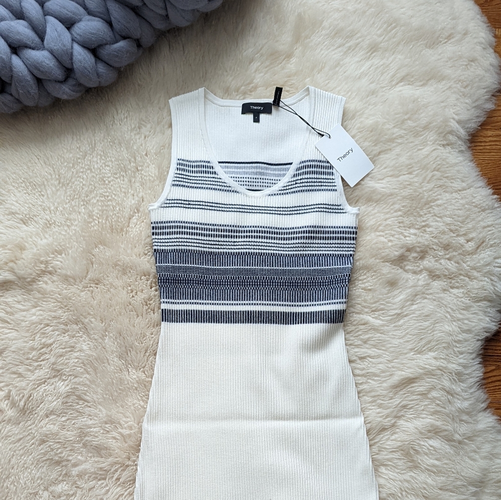 THEORY knit white & blue midi dress Petite *brand new*